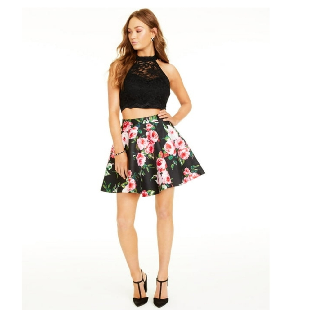 Prom Dress City Studio Lace Black Top Floral Skirt 2 Piece FunTrendy Juniors